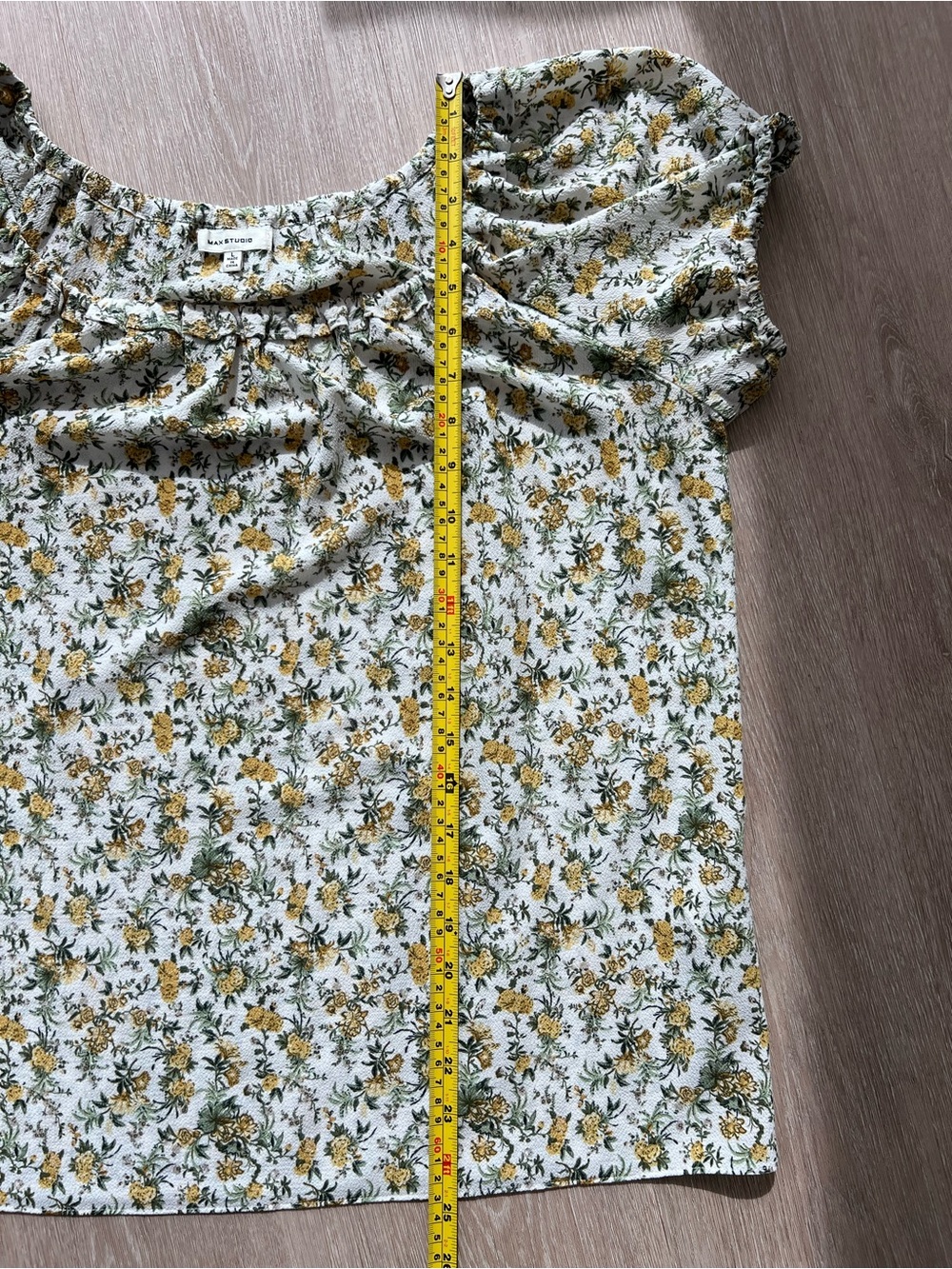 Max Studio White Floral Chic Puff-Sleeve Blouse with Yellow Print Women’s Large - Picture 7 of 7